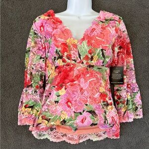 Boston Proper Vibrant Floral Lace Blouse